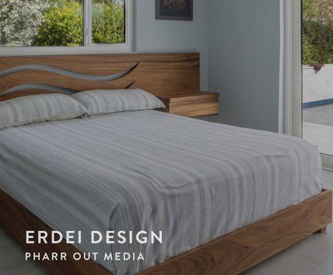 Custom bedframe, handcrafted by European wood artist, Peter Erdei