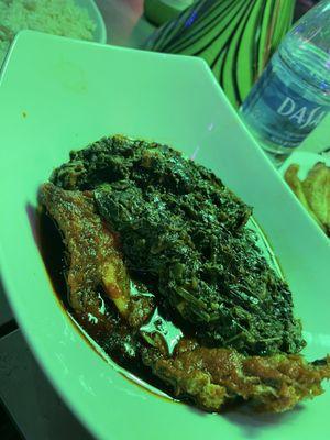 Spinach soup and fish