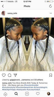 KIDS TWO FEED IN BRAIDS BY STYLIST SASSY