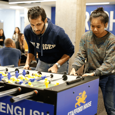 The foosball table in our lounge is a popular attraction for students.