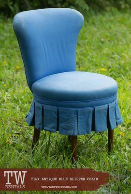 TINY ANTIQUE BLUE SLIPPER CHAIR