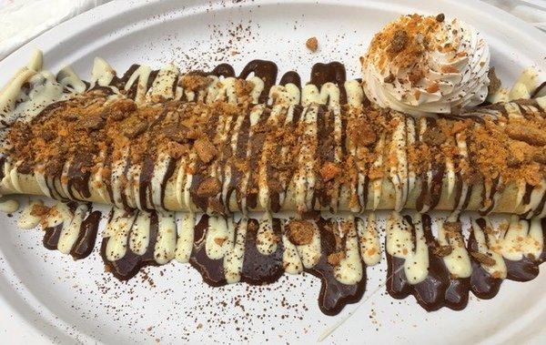 Peanut butter creme-stuffed krunchy crepe