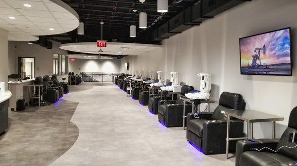 Upstairs donor floor. Each donor chair has a tablet with Netflix!