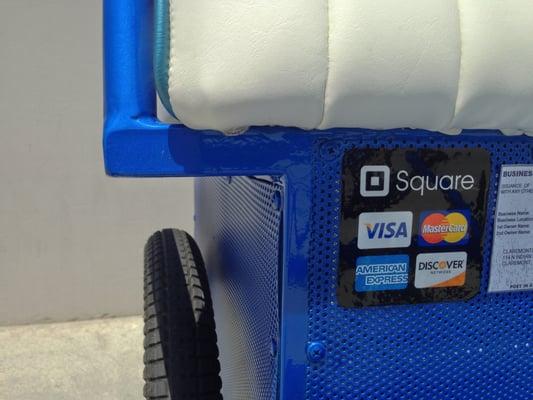 We accept all major credit cards via Square. We also accept payments through Square Wallet.