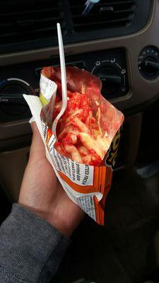 Hot cheetos with nacho cheese