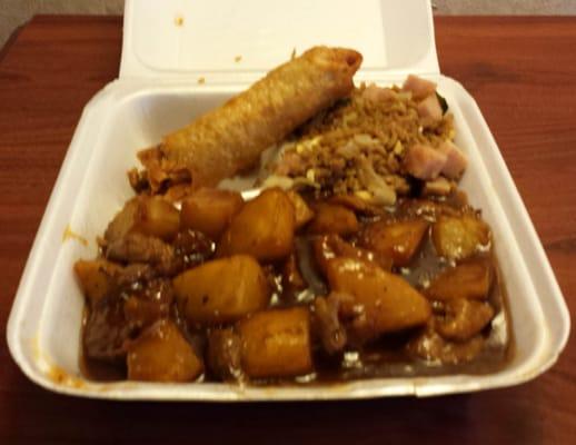 A guilty pleasure -- Beef with Potatoes Special Combination includes Ham Fried Rice and Egg Roll