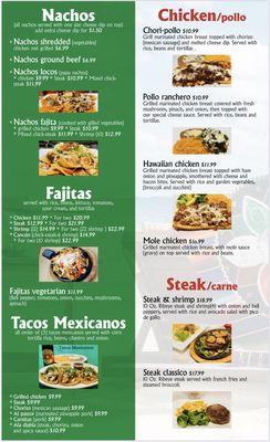 Fajitas menu / steak / chicken