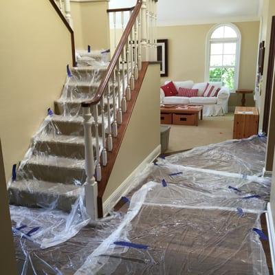 Plastic and drop cloths are always laid down before every install. We care about all our clients homes.