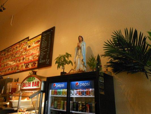 salsa bar, Mary statue