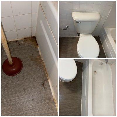 Cleaning toilet around.