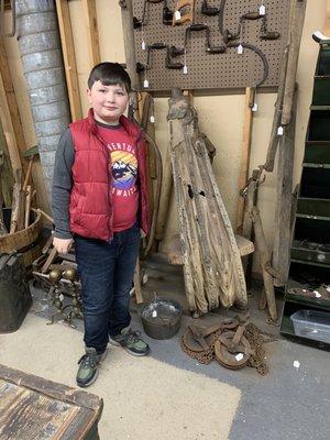 My blacksmithing son loved the old blacksmith bellows!