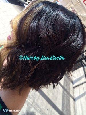 Hair by Lisa Kisella... Fudge brownie with face framing Carmel highlights on this beauties Adorable A line bob