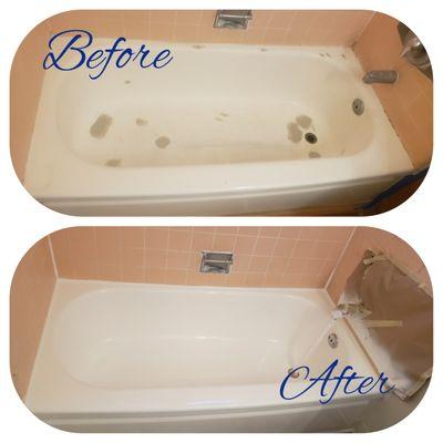 Porcelain bathtub before and after reglazing.