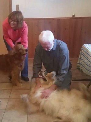 Mom and Dad dropping off Angus and Rosie for their Pet Sitting Stay at Honey Lane!