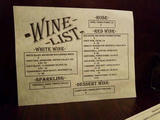 Wine list