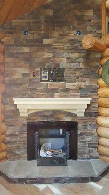 Stone and mantel placed.