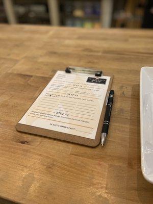 Sheet that allows you to write down your favorite scents as you smell them