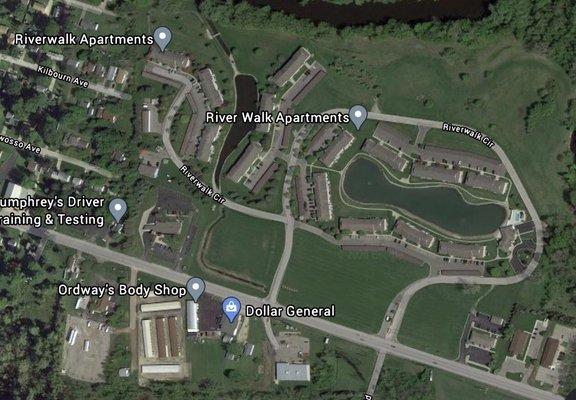 Satellite View of River Walk Apartments