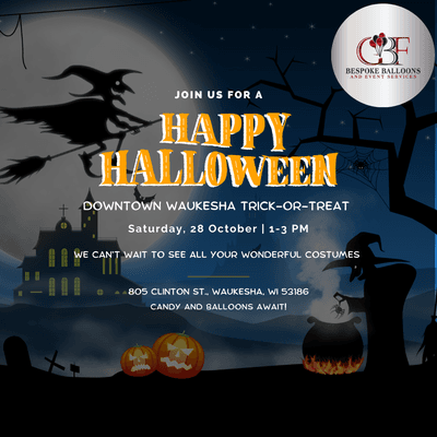 Join us October 28th from 1-3 p.m  for trick-or-treat a Downtown Waukesha Business Association Event.