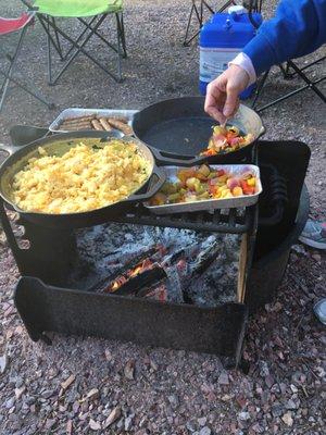 Easy to take food and cook over the fire! Awesome built in fire pits!