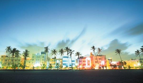 The neon lights of Ocean Drive on Miami's South Beach.