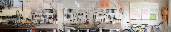 Panoramic view of the DIY bike shop