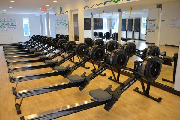 We are equipped with 16 Concept2 indoor rowing machines and 16 TRX suspension training systems.