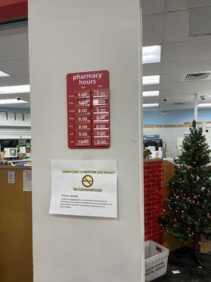 Pharmacy Hours as of 12/11/23