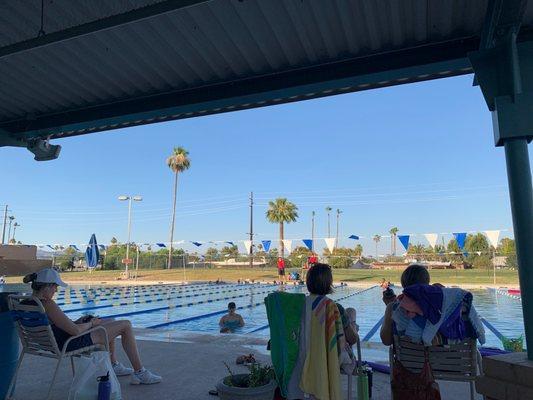 Sitting area during swim lessons