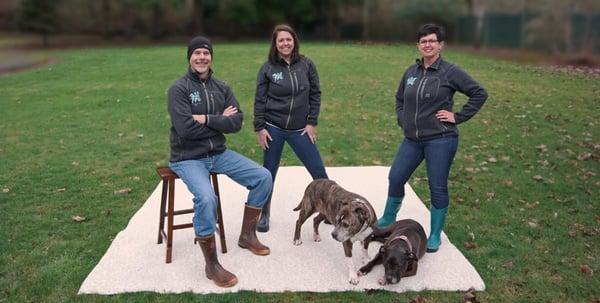 Mike, Katie and Kim Morris with their dogs