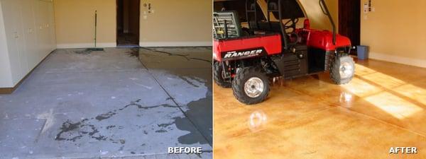 Ye, we can turn old ugly concrete into a piece of art! Acid-Stain Concrete Flooring.