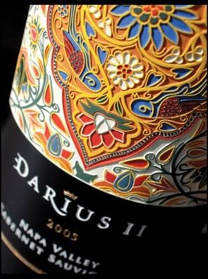 Darioush Hand-etched & painted wine bottle. A work of art!