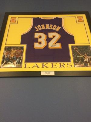 Magic Johnson autographed framed Lakers jersey