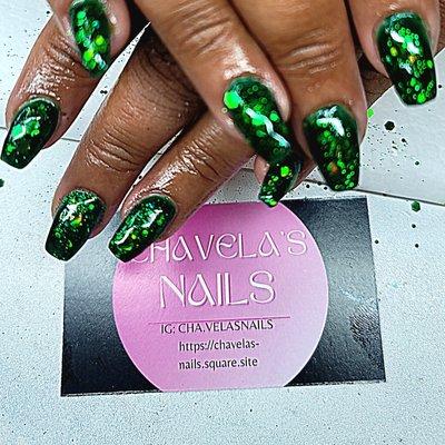 GelX with a custome emerald green gel polish