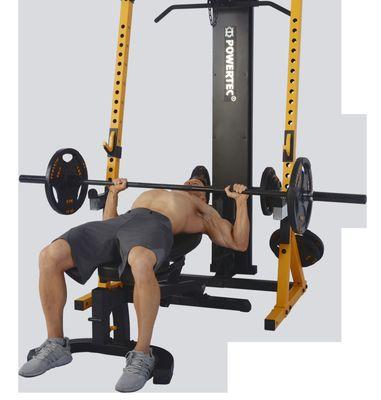 The fully loaded half rack with lat tower option and bench.