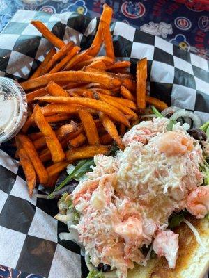 Lobster roll and sweet potato fries!