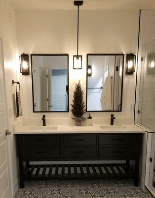 Custom Double Sink Vanity, Oil Rubbed Bronze hardware, Southshore