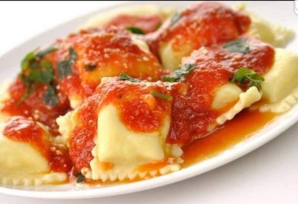 Meat. Spinach or cheese raviolis with you choose of sauces