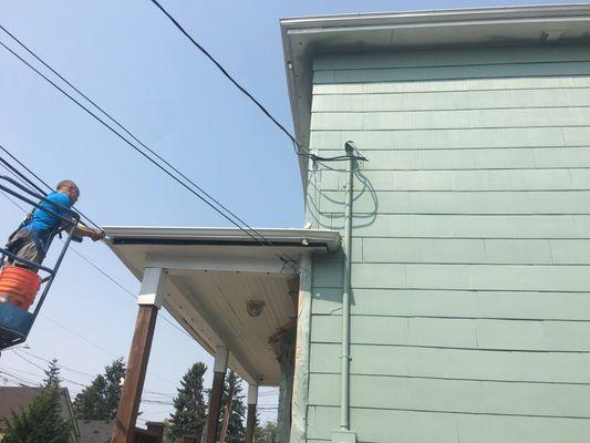 Repairing fascia boards that were damaged by squirrels. Squirrels were entering the attic of the home.