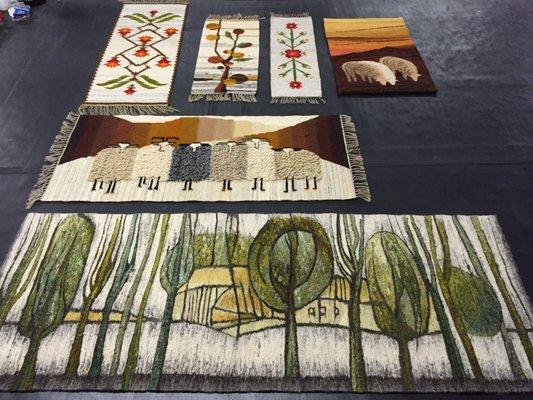 These wool area rugs and tapestries were brought back to life with our specialized cleaning process.