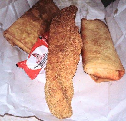 Fried fish and burritos..tough, flavors off