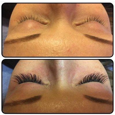 Eyelash extensions before and after