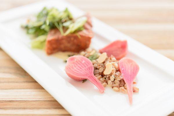 Sous Vide Salmon and Farro Beet Salad. Delicious!