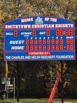 A brand new baseball and multisport scoreboard for a private christian school!