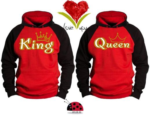 King & Queen  Gold color print 2 tone Hoodies