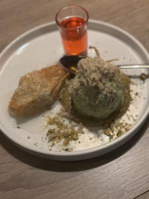 Baklava   Served with pistachio ice cream and pistachio syrup