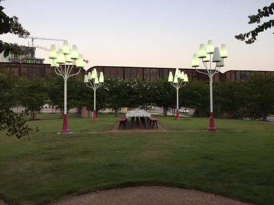 East-facing view at sunset.  There us night lighting.