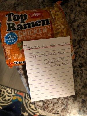 Ramen Noodles + Hand Written Note