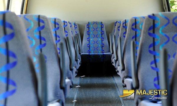 Blue & Gray Interior of our Ford Mini Bus| Elegant & Comfortable| Seats 28| Luggage 28