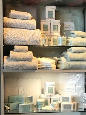 Luxurious Linens and Towels Matouk.  Soaps and Lotions by K. Hall Designs.